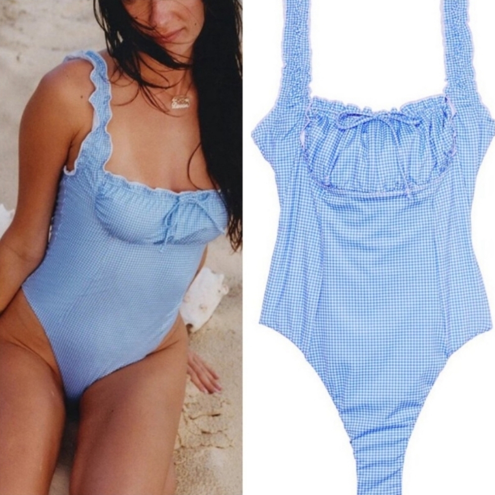 Frankie's Bikinis Blue Gingham One Piece
